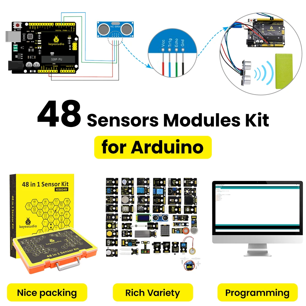 Keyestudio 48 in 1 Sensor Starter Kit For Arduino UNO/ 2560Mega Complete Starter Sensor Kit DIY Projects +48 Projects Code