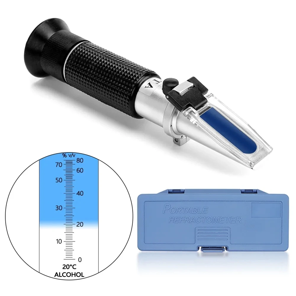 

Hand Held 0-80% Alcohol Refractometer ATC Spirits Tester Meter Alcoholometer Liquor Wine Content Tester With Retail Box