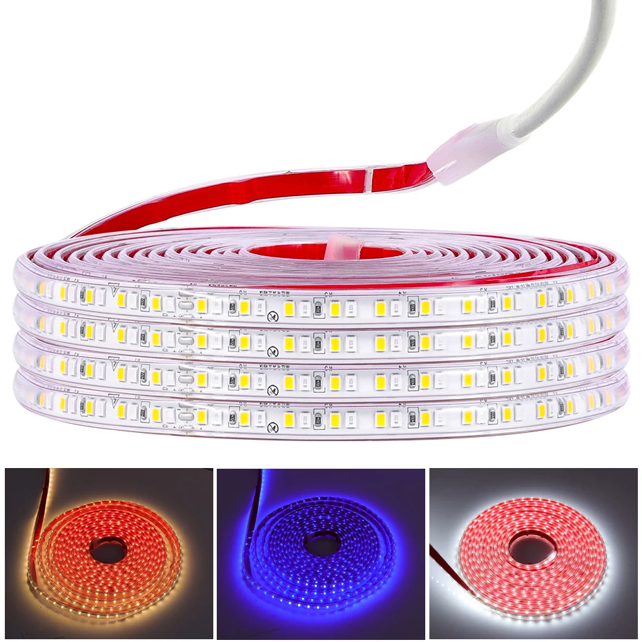 

Warm White+Cold White/Blue 220V Led Strip Light Adhesive Dual Colors 5 Modes Waterproof LED Ribbon SMD 2835 EU plug Power 1m-50m