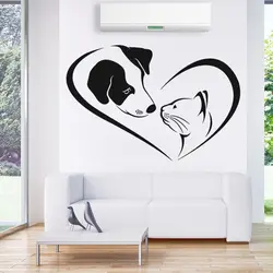 Dog Cat Wall Stickers Love Heart Friend Animal Pets Shop Veterinary Nursery House Decor Door Window Vinyl Decals Murals DW10475