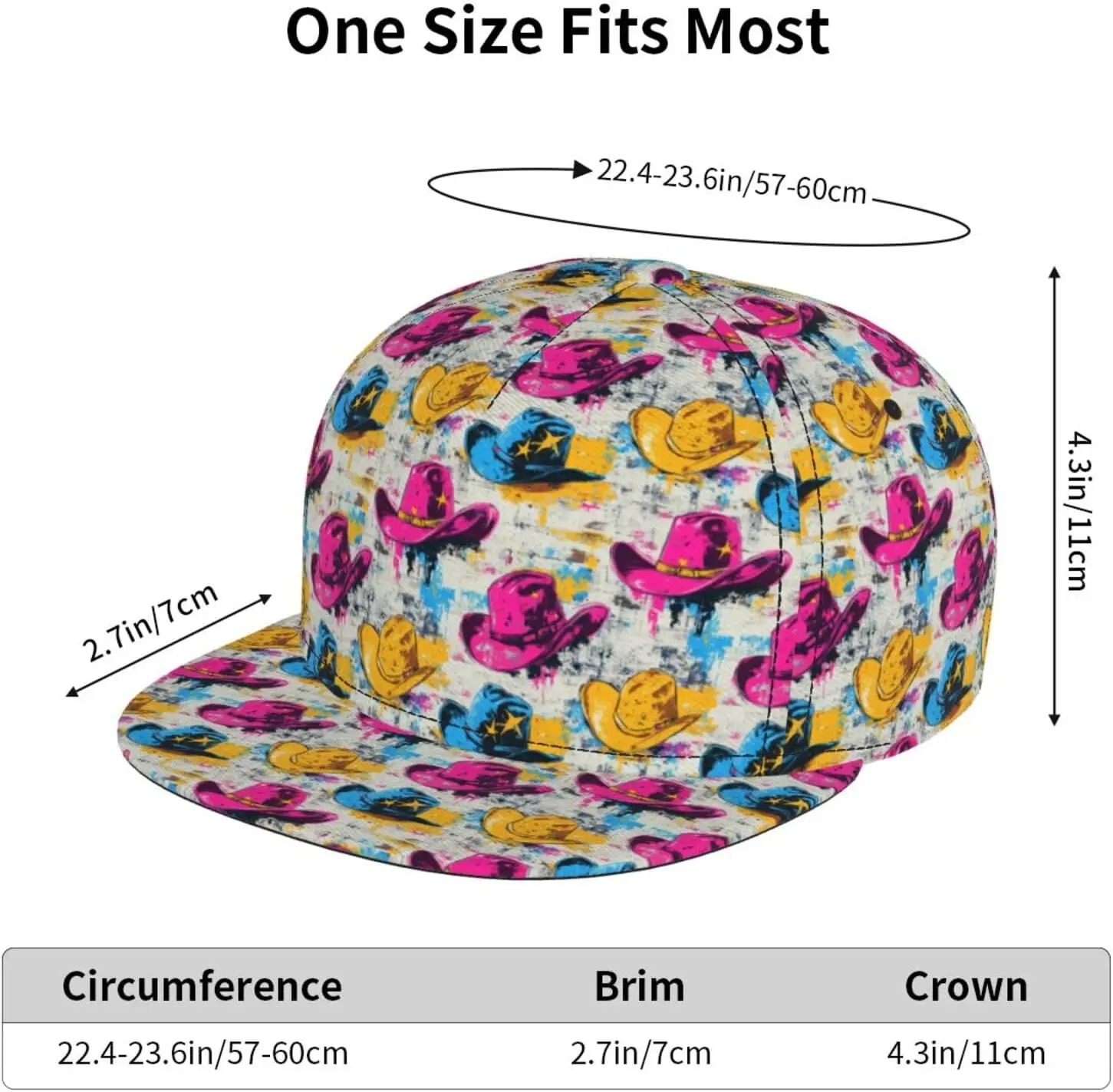 Neon Cowboy Hat Pop Graffiti Western Snapback Cap Fashion Comfy Adjustable Graffiti Pink Cowboy Hat Print Flat Baseball Cap