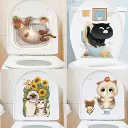M428 Cartoon Cute Cat Toilet Sticker Bathroom Toilet Cover Sticker Wall Stickers Wc For Home Decoration