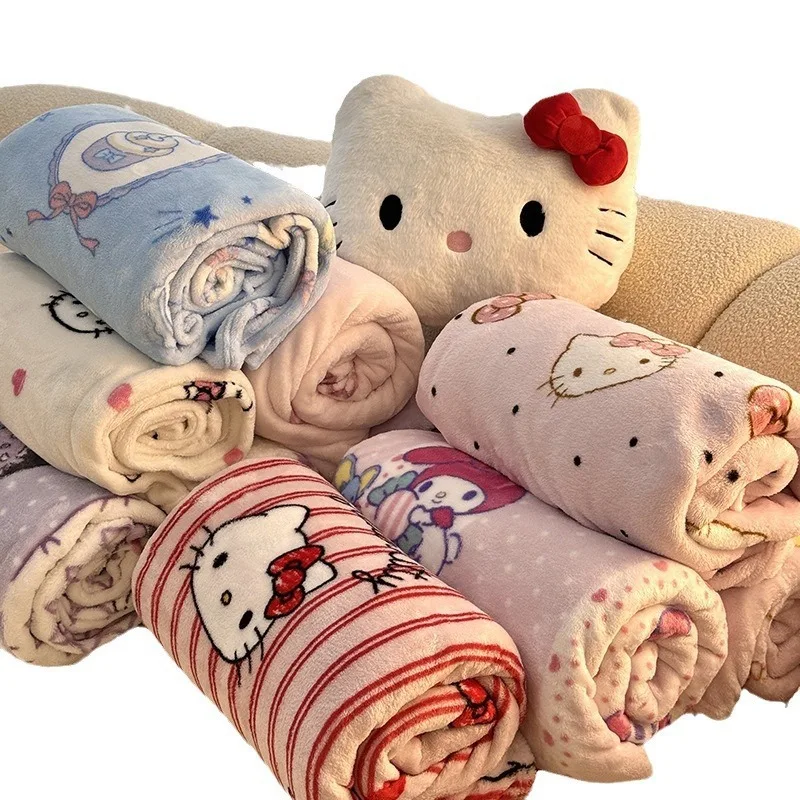 Cartoon Kt Cat Double-Sided Milk Velvet Blanket Cute Hello Kitty Travel Shawl Blanket Office Nap Sofa Warm Velvet Blanket Gifts