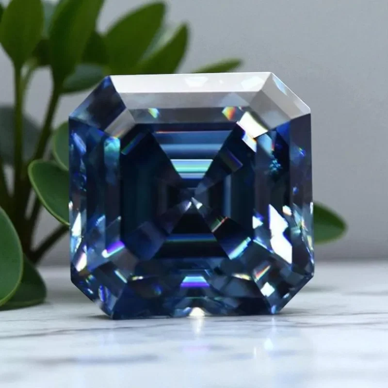 Moissanite Stone Asscher Cut Sapphire Blue Available With GRA Certificate Pass Diamonds Tester Gemstones For Jewelry Making