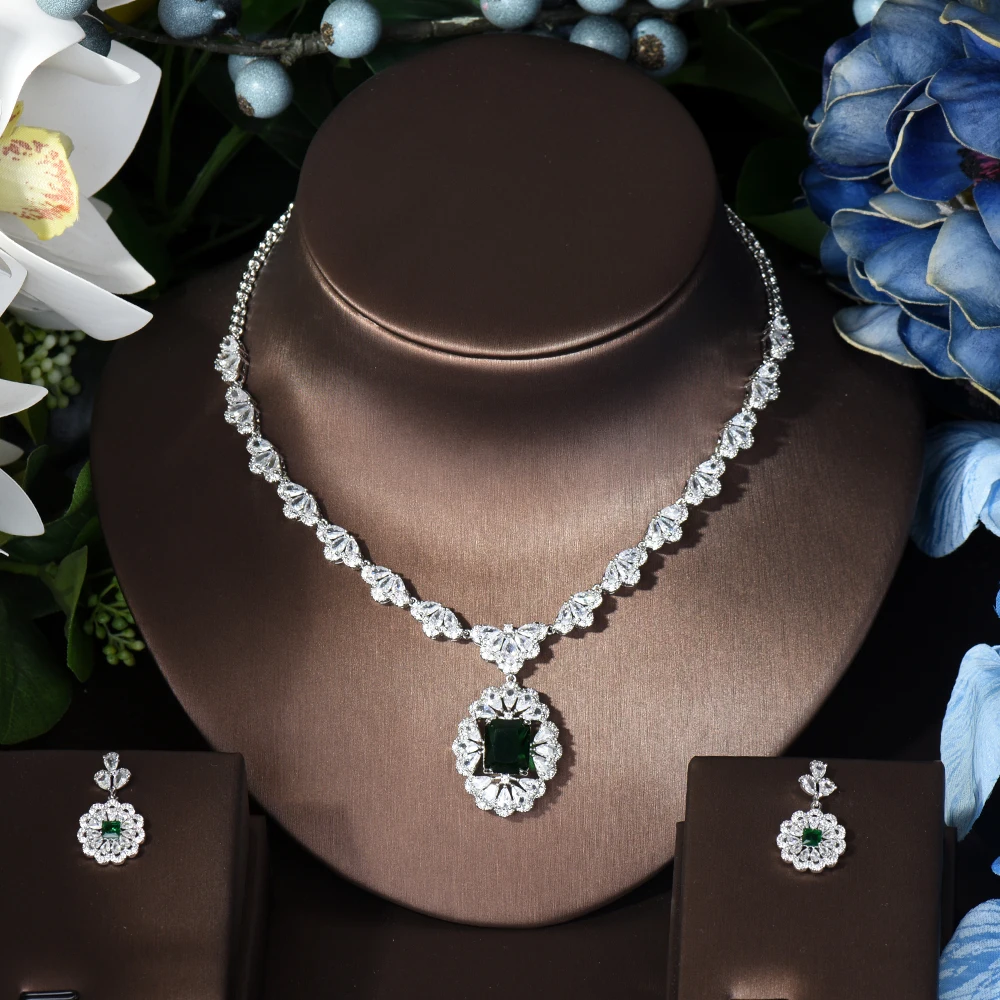 HIBRIDE Shiny Cubic Zirconia Flower Earrings Necklace Pageant Luxury Brides Jewelry Sets For Women Wedding Gifts Bijoux N-267