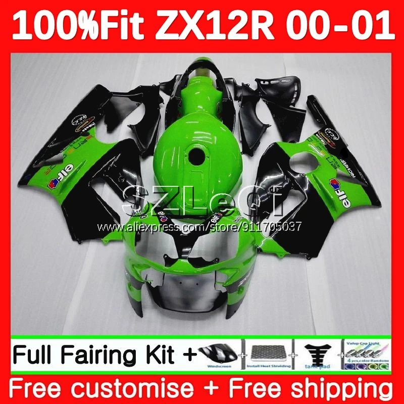 Injection Body For KAWASAKI NINJA ZX1200 C Stock Green ZX 12 R ZX-12R ZX12R 00 01 115No.3 ZX 1200 12R 1200CC 2000 2001 Fairing