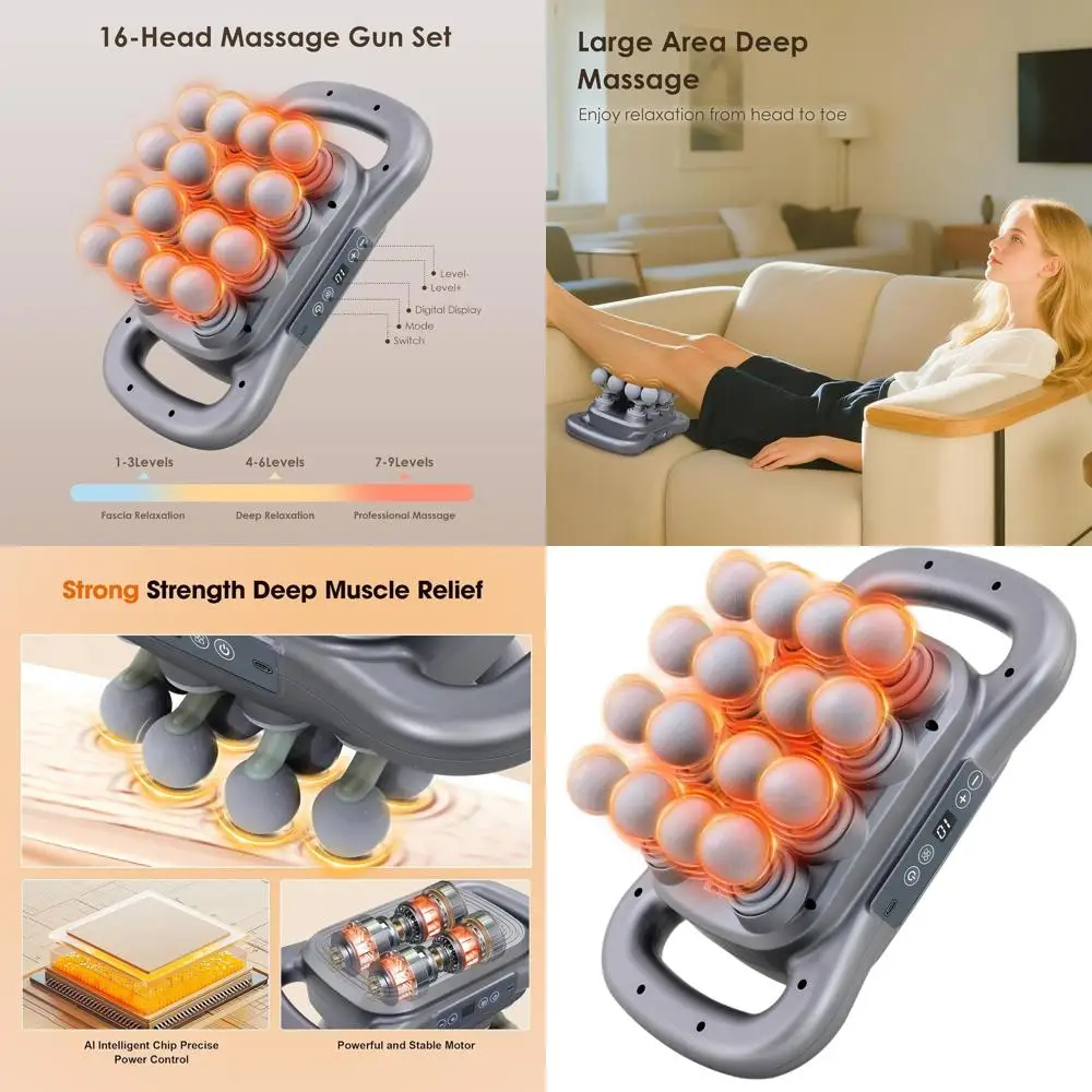 

Набор для перкуссионного массажа глубоких тканей, 9 режимов и уровней интенсивности, аккумулятор 2600 мАч, темно-серый