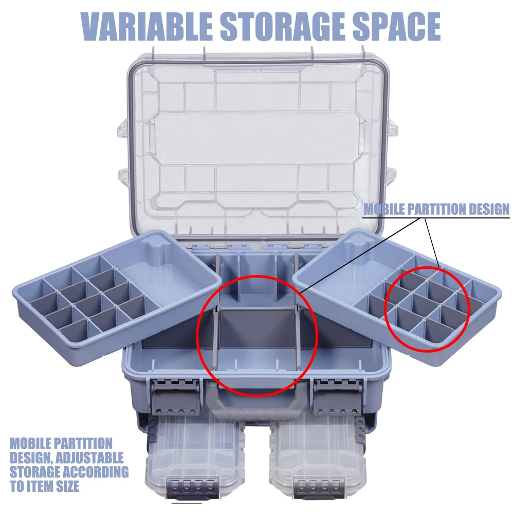 OUYALINE Convenient large capacity waterproof fishing tool storage box, suitable for both saltwater and freshwater fishing