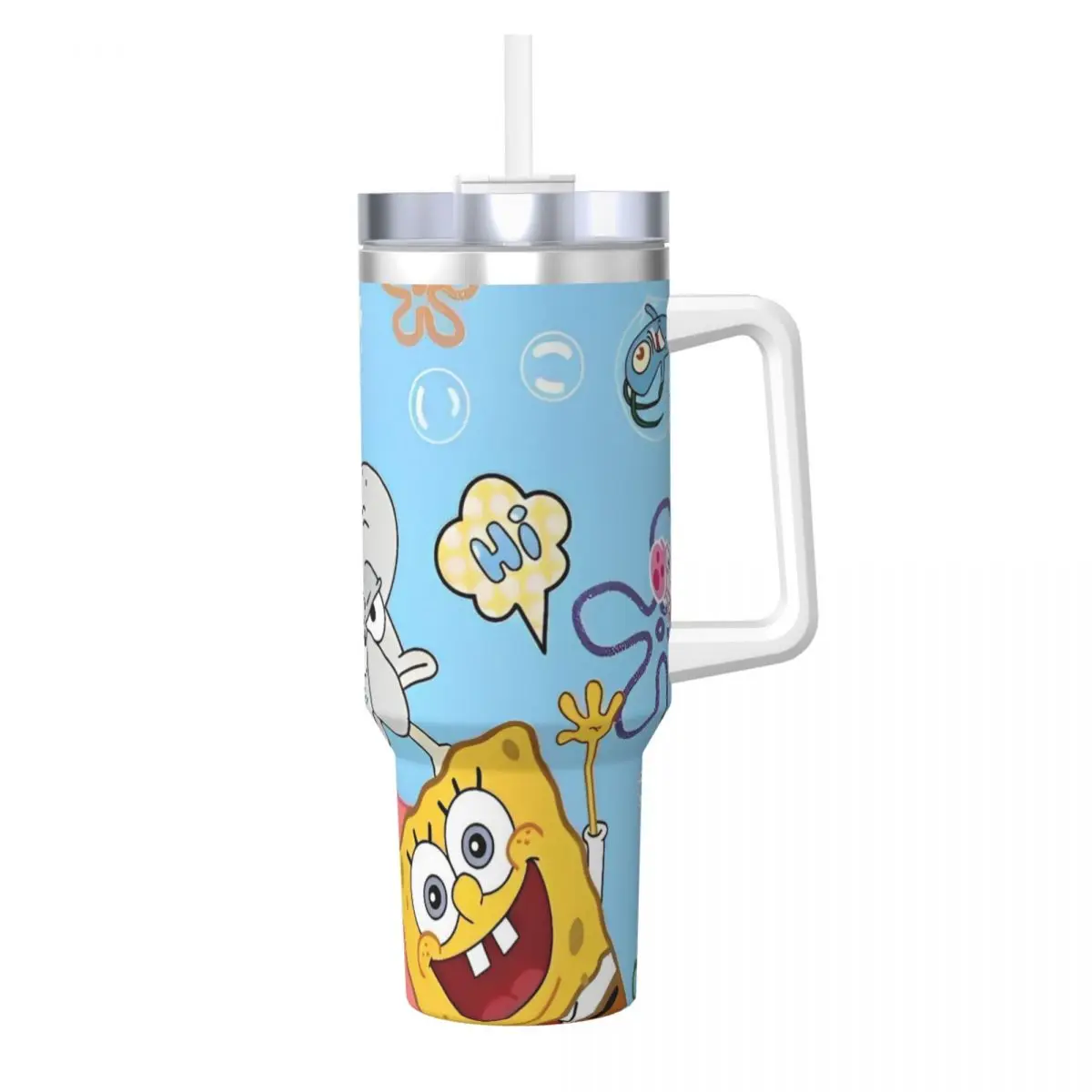 

Anime Spongebobs Stainless Steel Tumbler Travelist Thermal Cups With Straws and Lid Large Capacity Cold and Hot Water Bottle