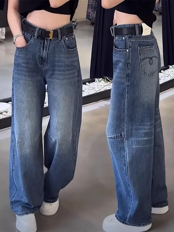 

plus Size American Style Wide Leg Knife Jeans Women's Spring Autumn Loose Fit Straight Leg Slimming Scythe Pants