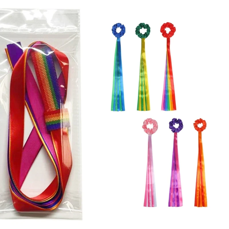 6Pcs Portable Rainbow Gymnastics Dance Ribbons Dancing Rhythm Wrist Streamers Gymnastics Dance Decorations Easy to Use 4XBB