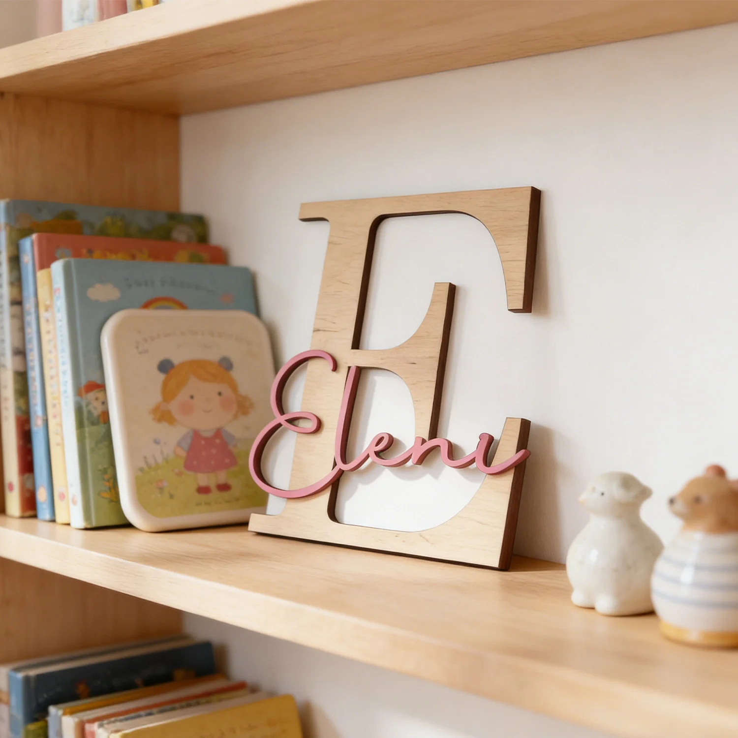 1pc Customizable Double-layer Name Tag, Wall Decoration, Baby Room Decoration, Multi Scene Decoration Gift, Wooden Souvenir