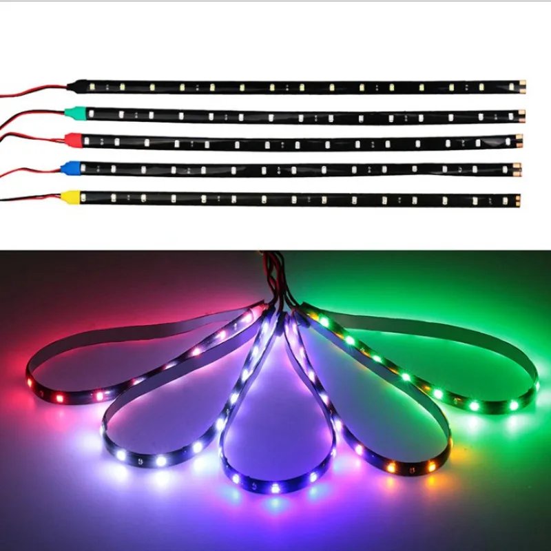 2PCS Car Ambient Decorative LED Strip Light Auto DRL Styling Flexible Atmosphere Lights 12V 15 SMD 30CM White Red Yellow Bule