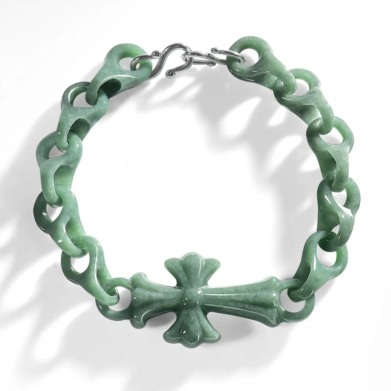 Handcrafted Natural A-grade Jadeite Green Cross Interlocking Bead Bracelet Pea Grain for Men And Women Jewelry Drop Shipping
