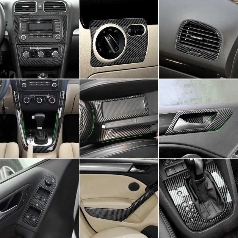 ABS Carbon Fiber For VW Golf 6 GTI MK6 2008 - 2013 Center Gear Shift AC CD Panel Air Outlet Vent Cover Window Lift Frame Trim