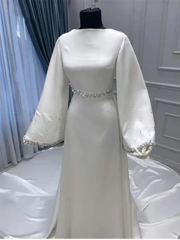 Robe de mariée musulmane élégante personnalisée, perles perlées, ivoire, col haut, Simple, haute qualité, rétro, 2024