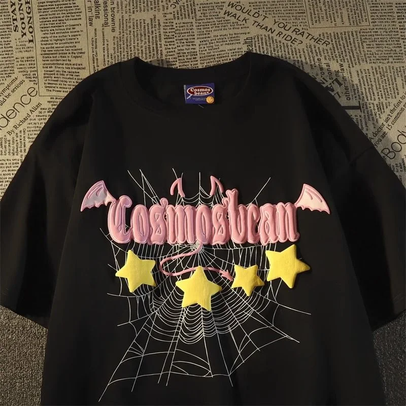 Hip Hop Dark Gothic Demon Bat Wings Graphic T Shirts Short Sleeve O-neck Tops Streetwear Fashion Oversized Cartoon Tees Harajuku