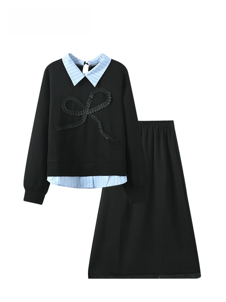 

Комплект для женщин больших размеров: свитшот с длинным рукавом и юбка. Осенний модный комплект, стройнящий, придающий молодежный вид.