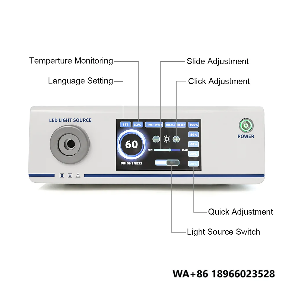 Source de lumière froide LED portable 200W pour chirurgie endoscopique, avec écran tactile et réglage de la luminosité