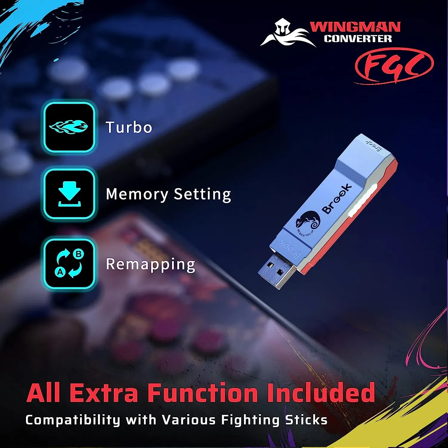 Brook Wingman FGC Converter Wired Arcade Fight Stick Hitbox Wired Controller to PS5PS4 PC XInput Zero Delay with Turbo Remapping