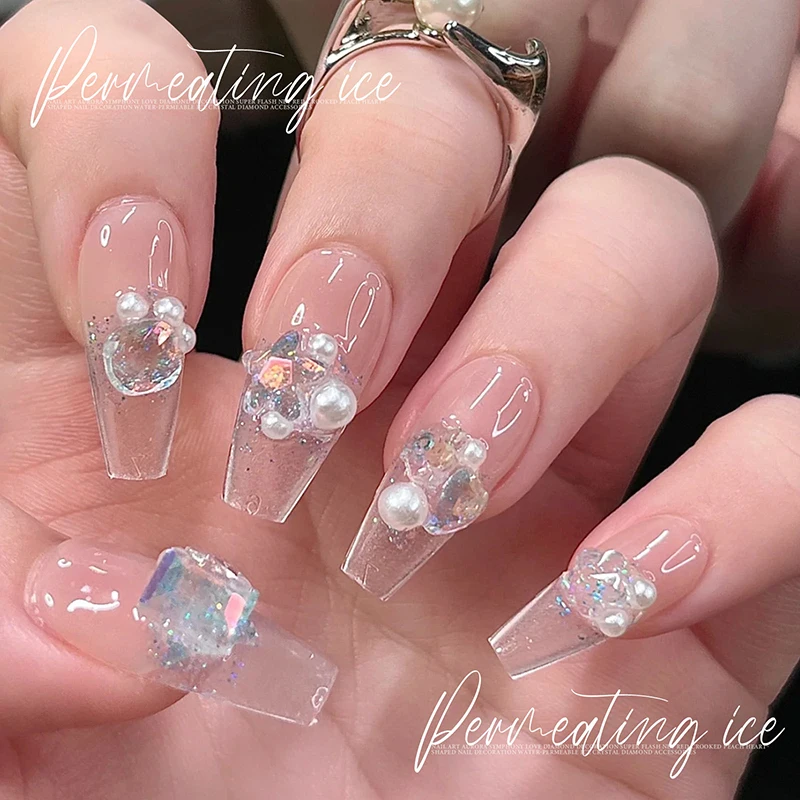 10pcs/bag K9 Rhinestone Sea Salt Pointed Bottom Diamond Ice Penetrating Aurora Heart Glass Diamond  Nail Enhancements