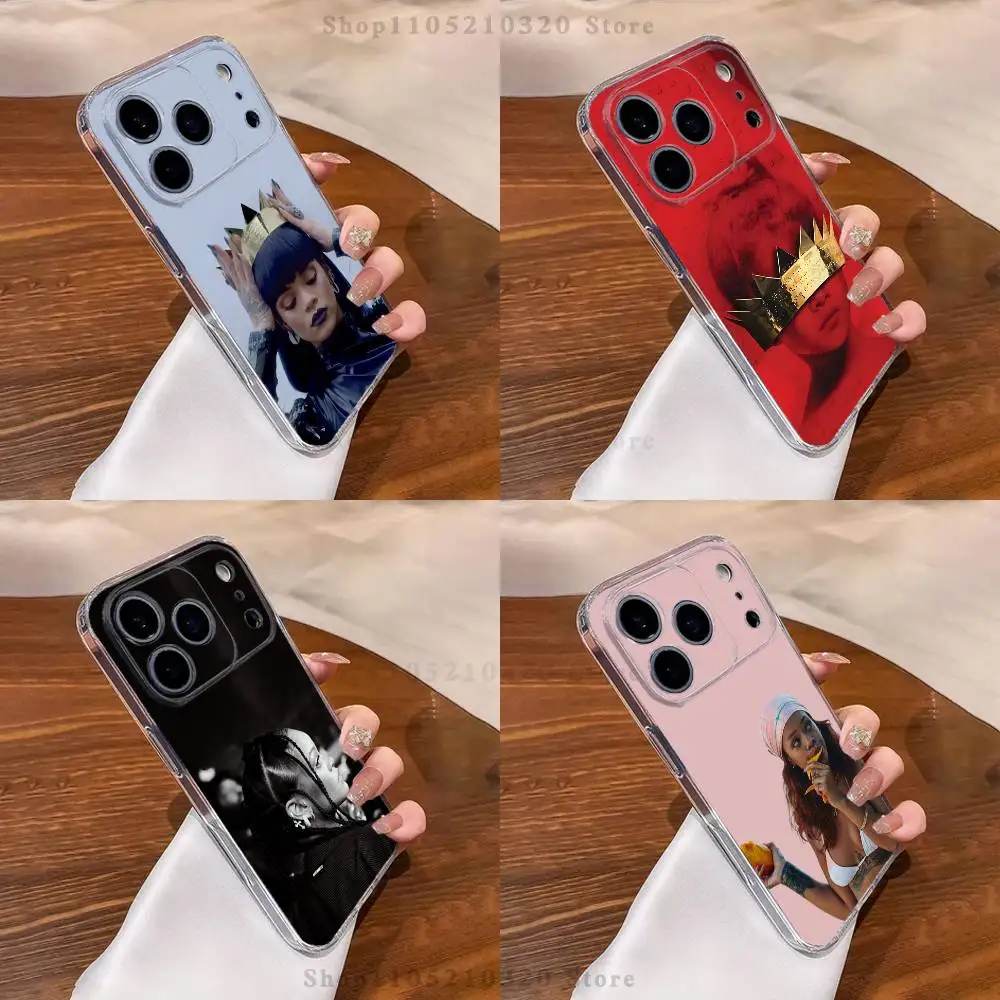 

Pop Singer R-Rihanna Phone Case For iPhone 17,16,15,14,13,12,11 Pro,Max,Plus,X,XS,XR,SE4,E Mini Transparent Soft Cover