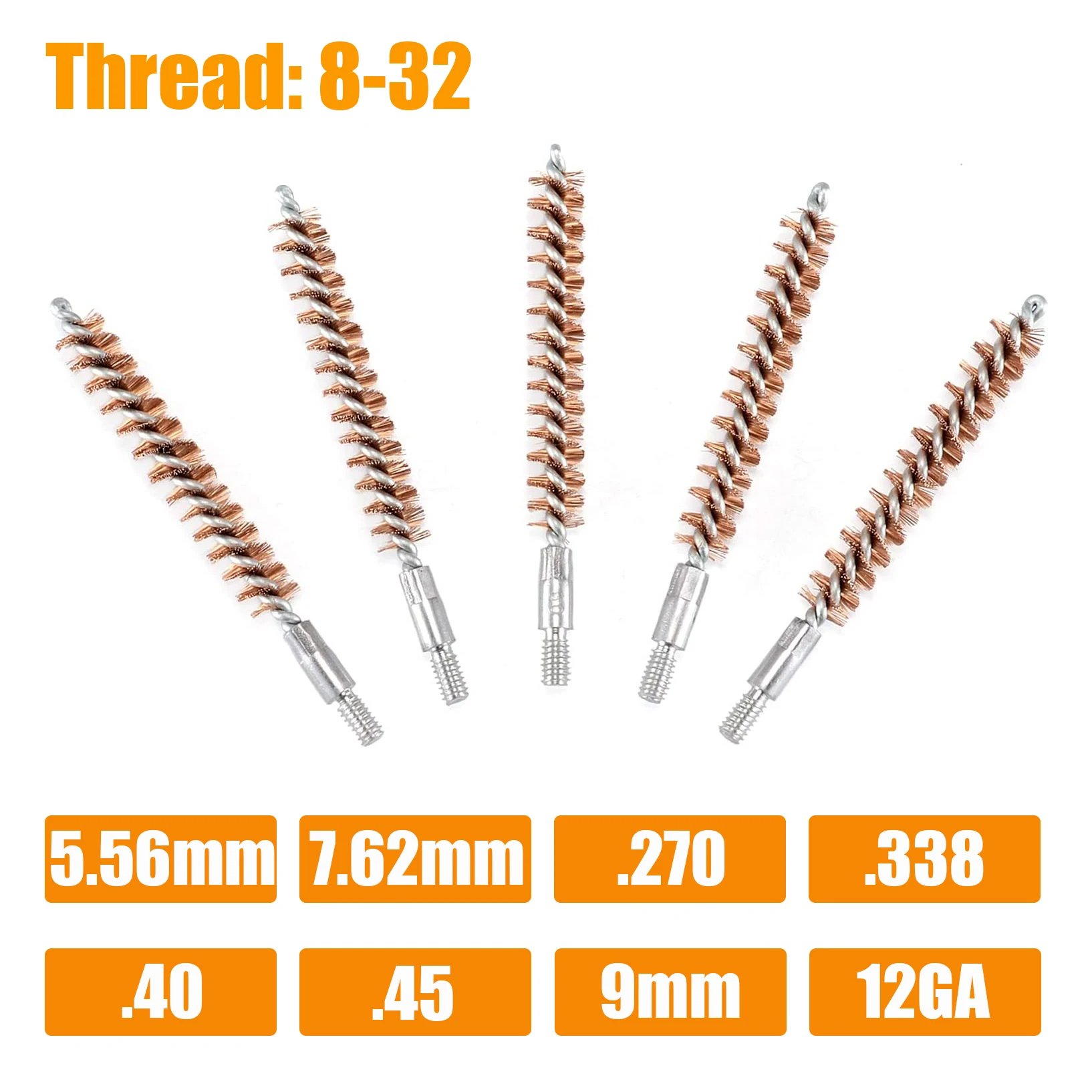 5Pcs/Set Gun Cleaning Brush Head Kit 9mm .30 7.62mm .22 5.56mm .40 .45 12GA 20GA Rifle Pistol Shotgun Hunting Gun Cleaning Tool