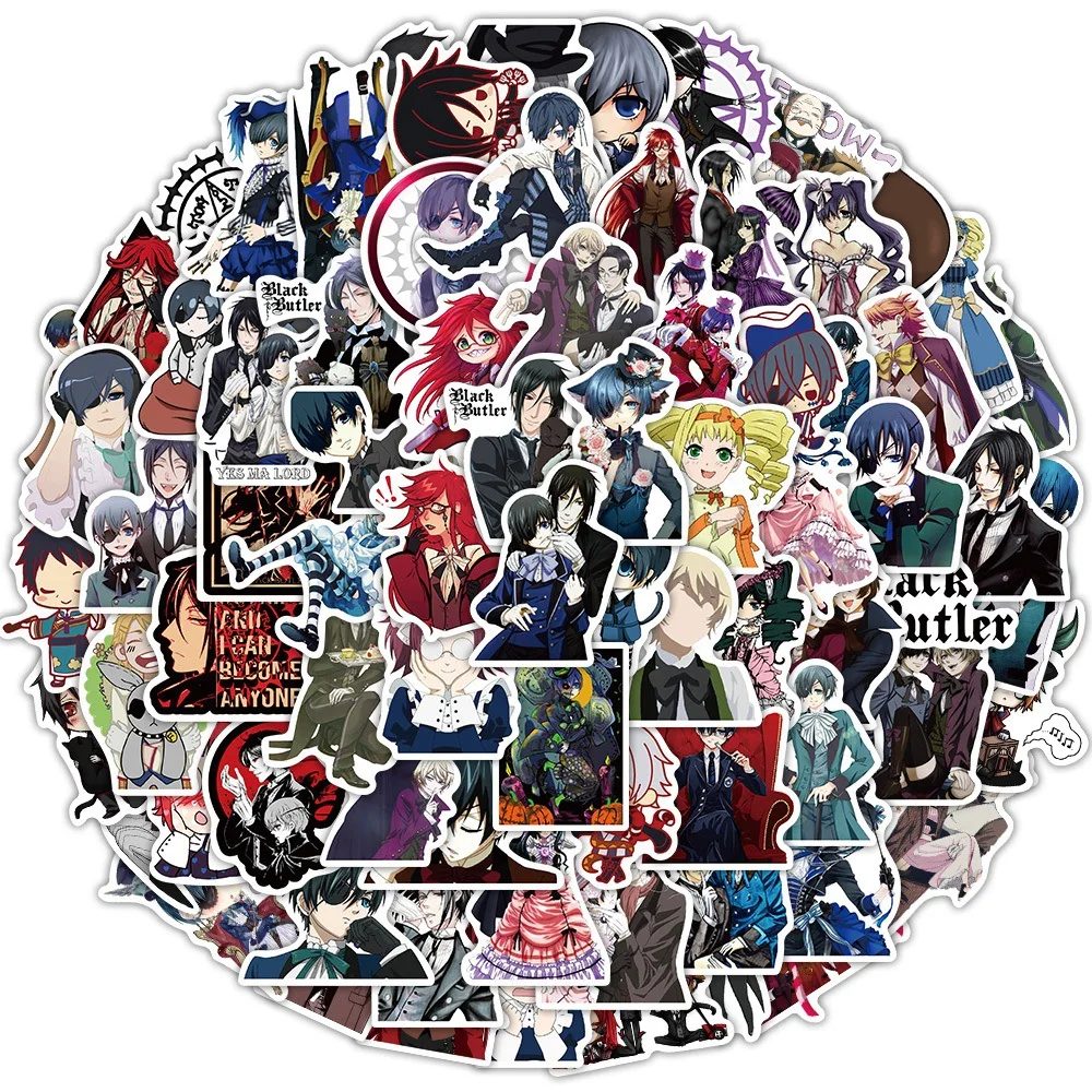 100 Uds. Pegatinas de Anime Black Butler, calcomanías de Sebastian Michaelis, juguetes para niños, monopatín, portátil, teléfono, coche, pegatina impermeable