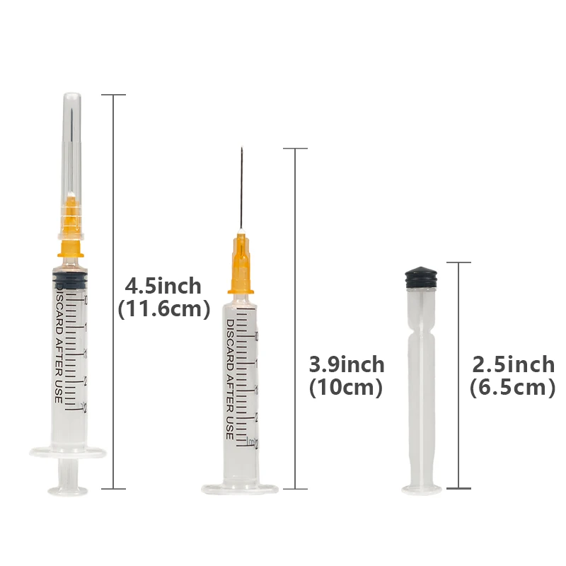 Siringa antiscivolo Luer diaposabile da 100 pezzi 2,5 ml/cc con ago 25G 1 pollice sterile confezionata singolarmente per erogazione industriale, uso da laboratorio