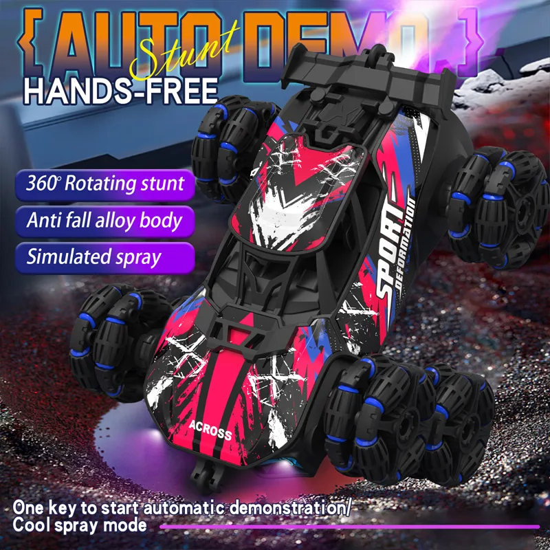 NEW Boys 2.4G Remote Control Car with Gesture Sensing 360° rotation 8 Wheel Off Road Stunt Drift Spray Racing Transformable Toy