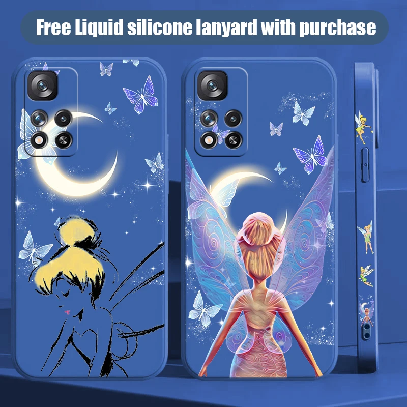 Disney Tinkerbell For Xiaomi Redmi Note 11 11S 11E 11T 12 13 Pro Plus 4G 5G Liquid Left Rope