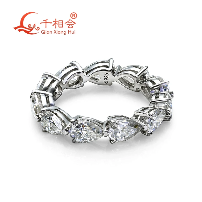 0.5ct 4*6mm pear white Moissanite Full Eternity Ring Band 925 Sterling Silver Jewelry gift dating party women men