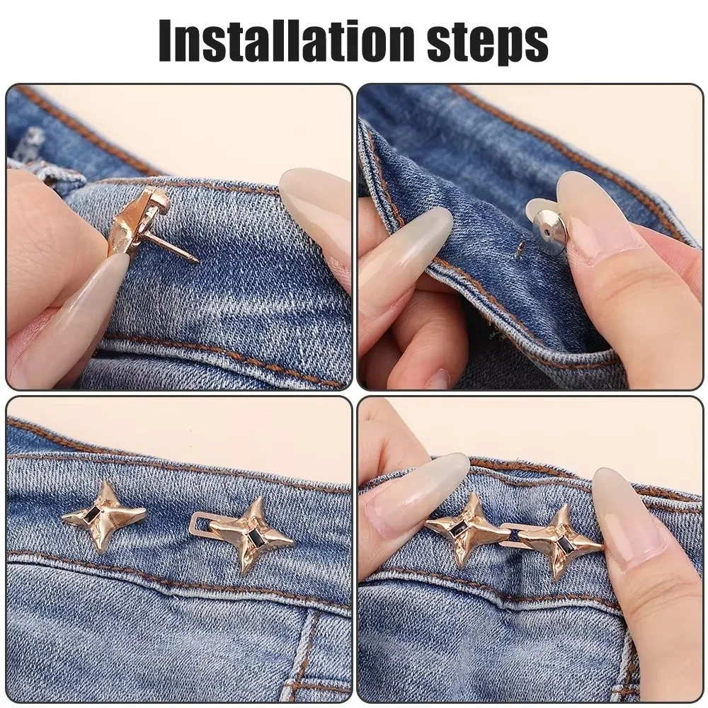 Fashionable Four Pointed Star Jeans Buttons Adjustable Waist Tightening Tool Pants Pins Fixed Brooches Dress Decoration