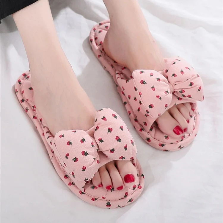 

Newest Indoor Home Cotton Slippers Anti-Slip Particle Cloth Bot Silent Wooden Floor Suitable Women Spring Seasonal Slippers