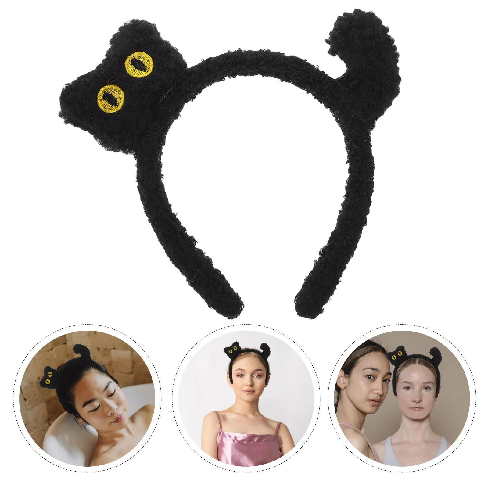 Soft Elastic Cat Headband Black Cat Ears Design Hairband for Daily Use Face Washing Makeup Skincare Spa Cosplay Costume