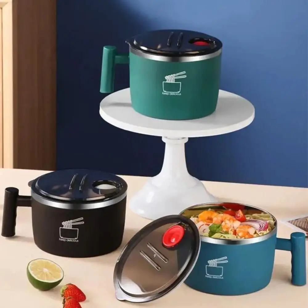 Tazón Portátil de Acero Inoxidable para Ramen, Tazón Térmico Hermético para Sopa Udon, Tazón para Ensalada con Drenaje