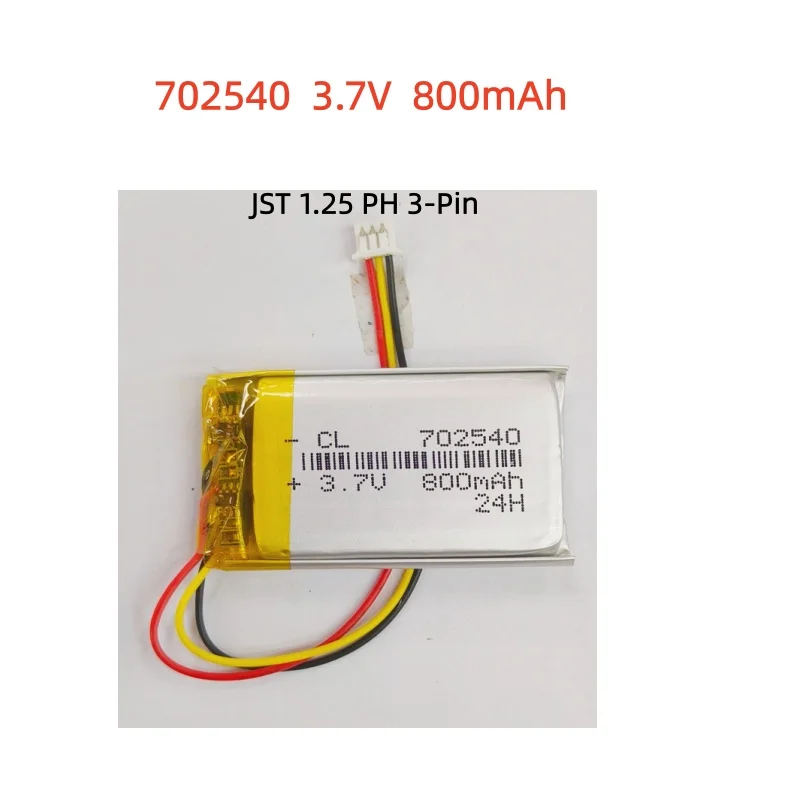 

JST1.25 3pin 702540 3.7V 800mAh Rechargeable Lithium Polymer Battery for GPS Locator Mp3 Beauty Medical Equipment LED Light