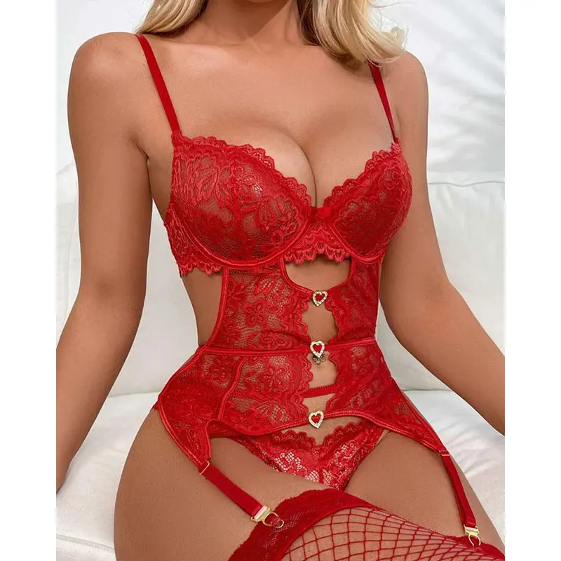 18 Fancy Underwear Women Tights Garter Belt Stocking Set Curvy Lingerie Teddy Bodysuit Erotic Lencería Porno Babydoll Lace Thong image 3