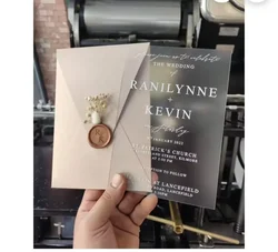 10pcs Frosted Acrylic Wedding Invitation Card with White Ink Custom Ivory Envelop Wedding Souvenir Engagement Party Invitations
