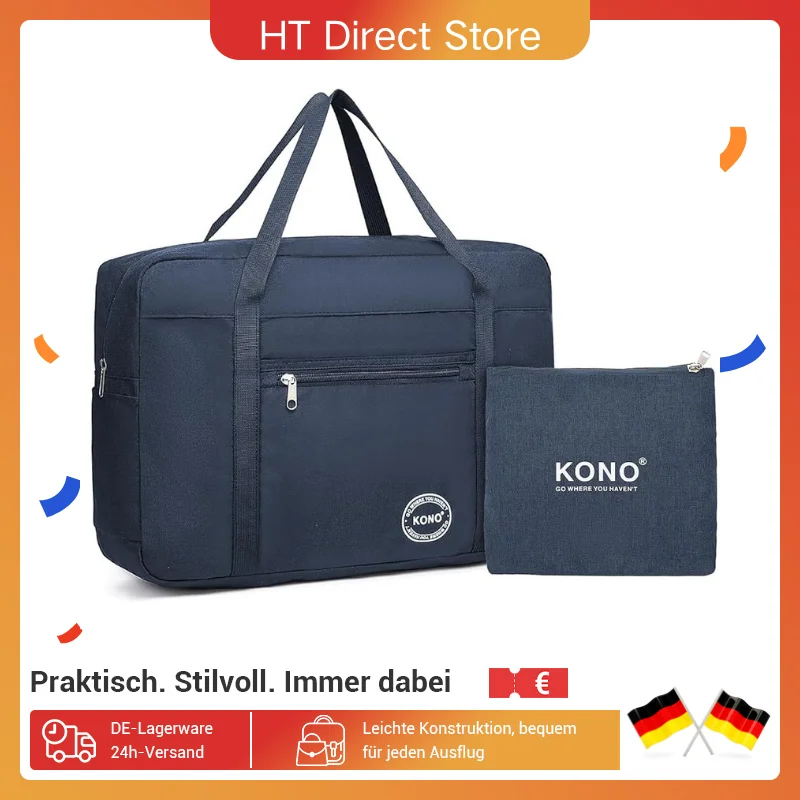 Kono-Bolsa de equipaje de mano plegable de nailon para avión, ligera, compacta y resistente, ideal para viajar