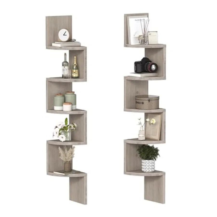 

Corner Shelf Wall-Mounted, Set of 2 Floatg Corner Shelves for Wall, 5-Tier Corner Bookshelves for Livg Room, Bedroom, Bathroom,