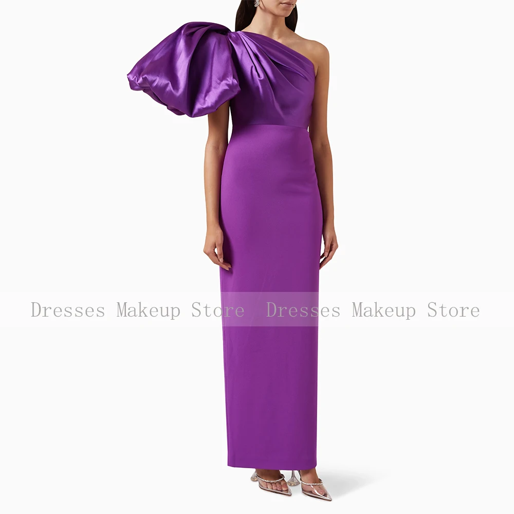 Purple Prom Dress Column/Sheath One Shoulder 2024 Women\'s Prom Gowns Maxi Ankle Length Ruched Formal Evenign Party Dresses