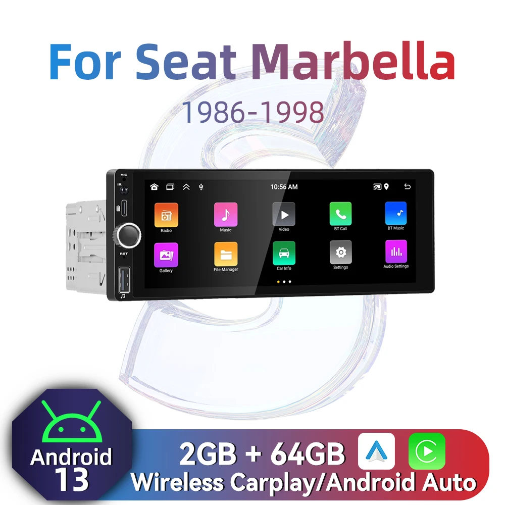 1Din Carplay Android Auto Radio Android voiture multimédia pour Seat Marbella 1986-1998 6.86 "écran stéréo unité principale GPS Autoradio