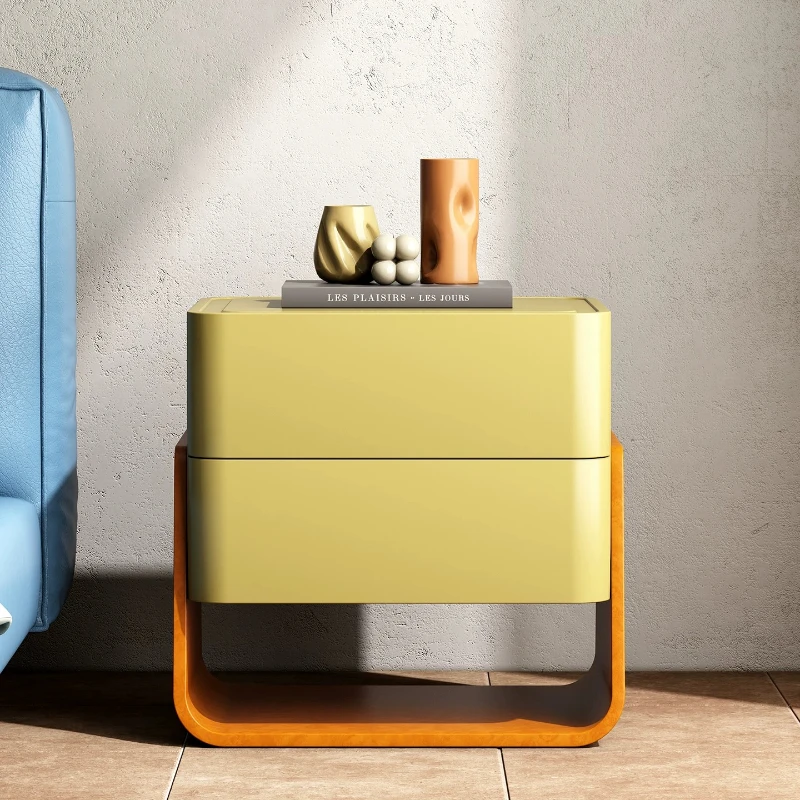 Yellow Italian Bedside Table Classic Designer French Style Nightstands Modern Narrow Unique Mesitas De Noche Bedroom Furniture