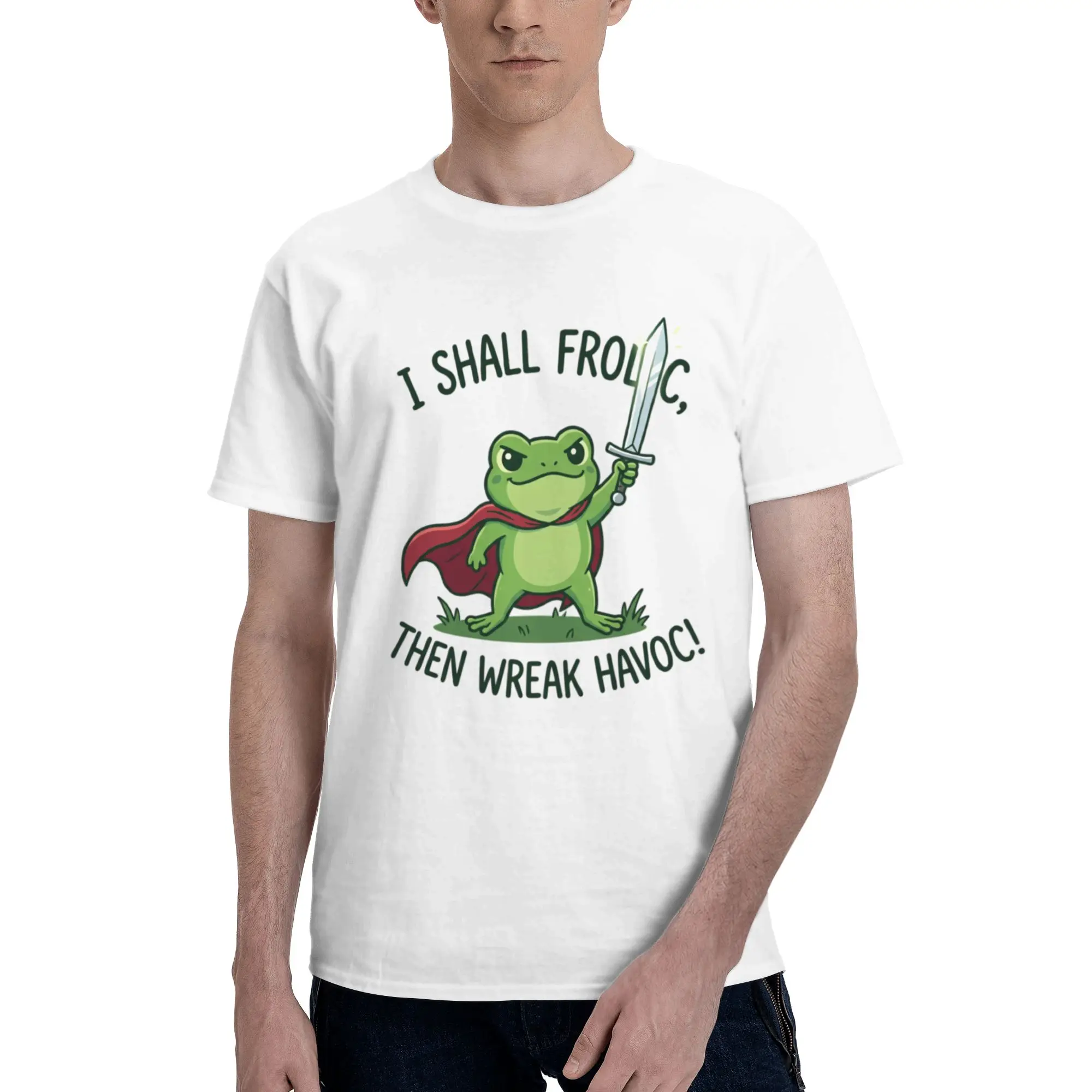 Wreak Havoc Super Frog Sword Cape Cartoon Print Men's T Shirt  Funny Tee Shirt Short Sleeve Crew Neck 100% Cotton Party Clothes