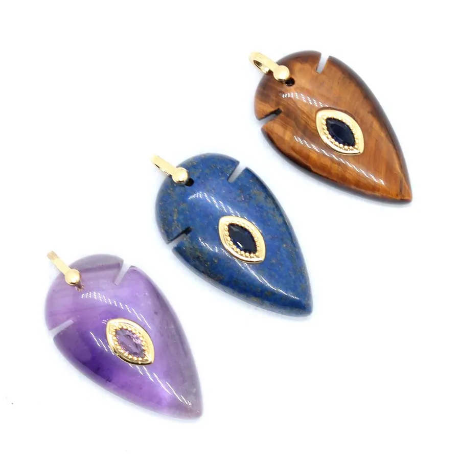Charm Natural Healing Crystal Water Drop Stone Pendants For Women Amethyst Quartz Inlay Devil's Eye Zircon Choice Men Jewelry