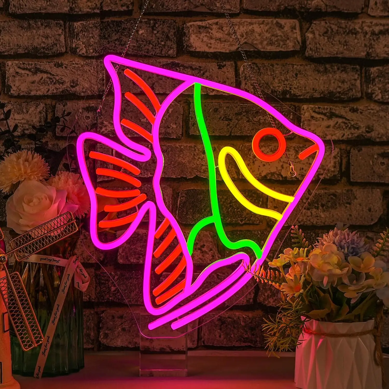 

Colorful Fat Headed Fish Neon Sign USB Dimmable Light Up Sign Wall Decor for Bedroom Ocean Museum Party Kids Gifts