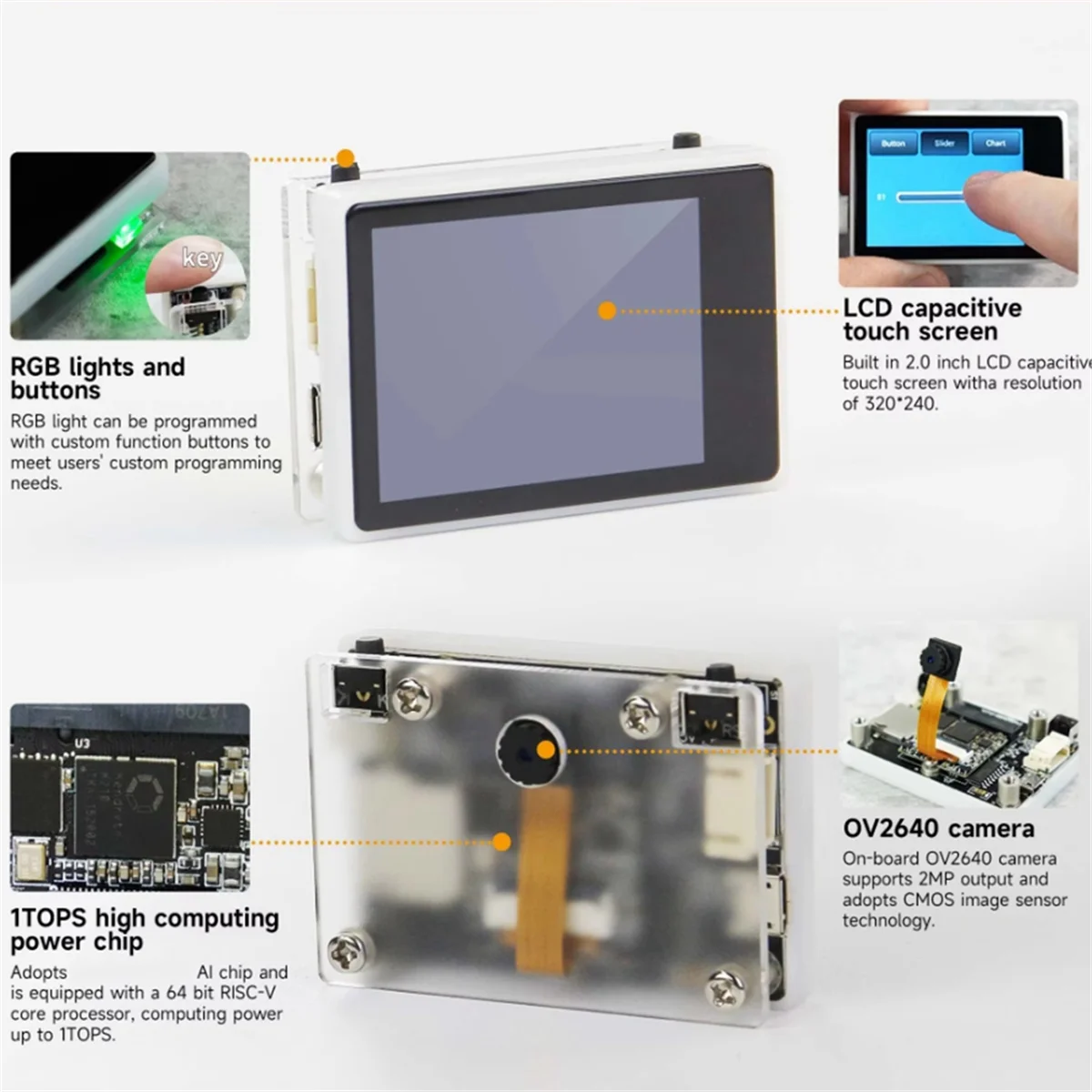 

ZIZI K210 Visual Recognition Module with 2MP Camera OV2640 and 2.0-Inch LCD Capacitive Touch Screen for DIY Robot Car Kit
