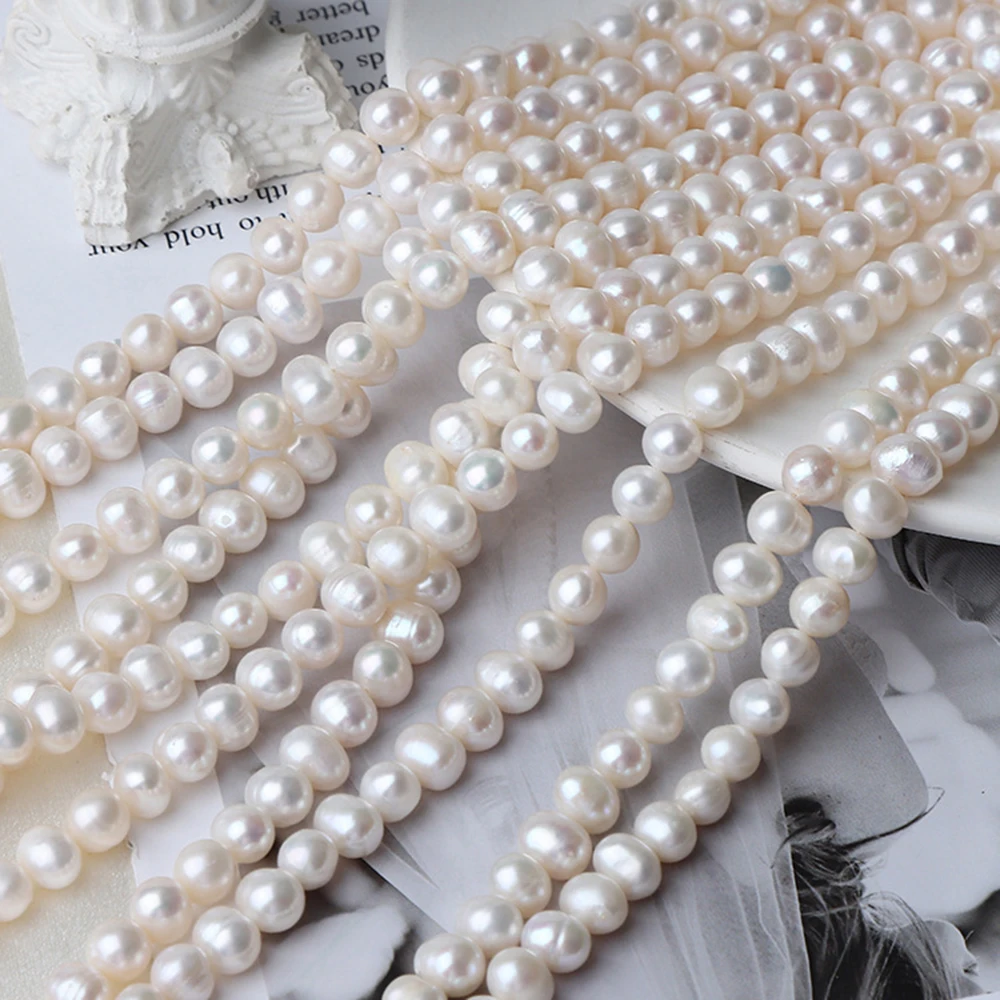 4A 6mm Natural Freshwater Pearl Beads White Orange near round Smooth for DIY Jewelry Making Loose Necklace Bracelet Accessories