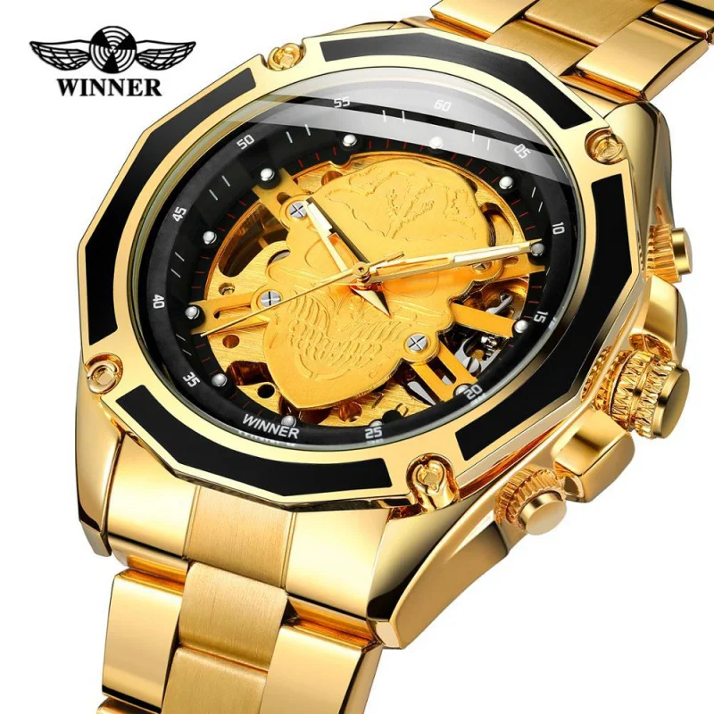 

Free Shipping OUTLETSNew winner European American Style Men's Fashion Casual Hollow Skull Waterproof Automatic Mechanical Watch